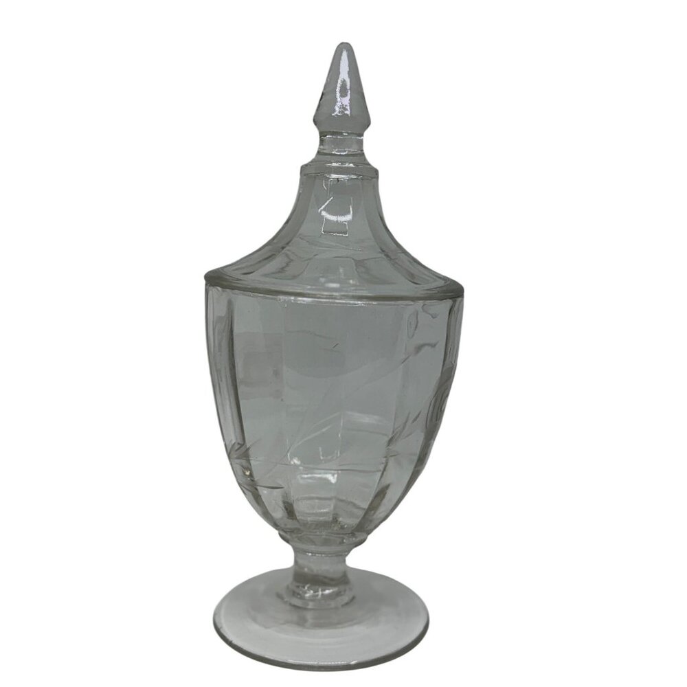 VTG Antique Westmoreland Colonial Etched Glass Candy Jar w/ Lid 9" Pedestal EAPG